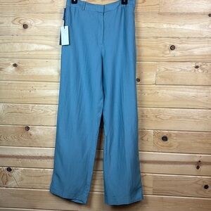 Babaton Agency High Rise Straight Leg Linen Blend Pants In Slab Blue Size 10 NWT